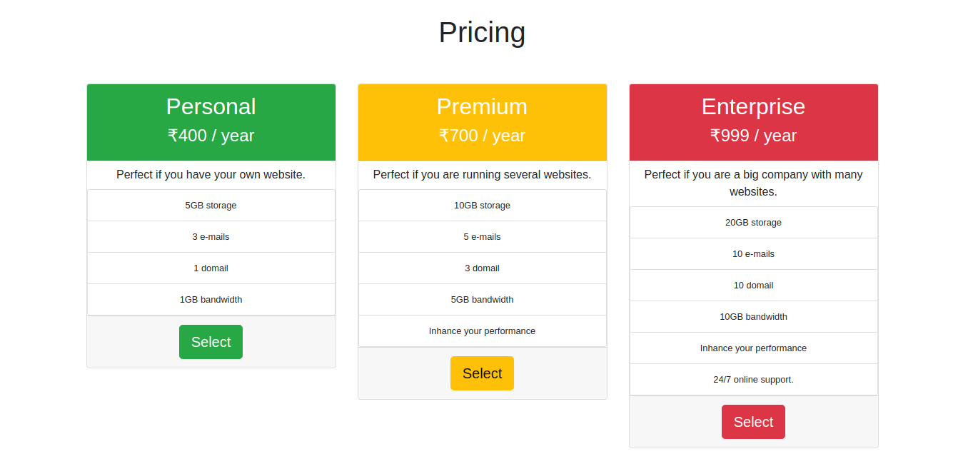 Pricing Table