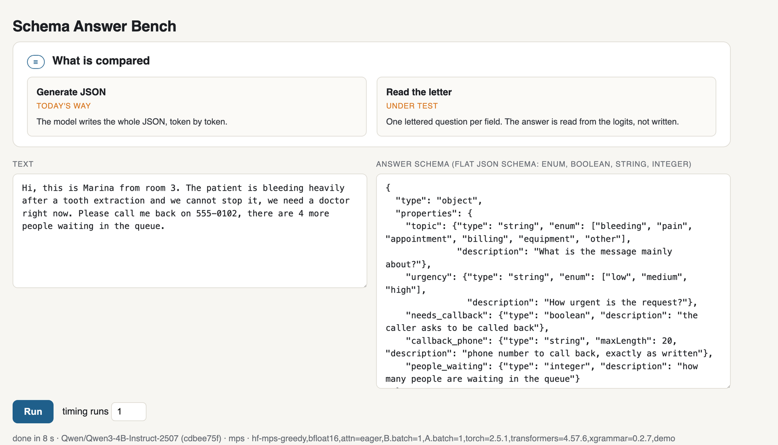 The task: a text and a flat schema