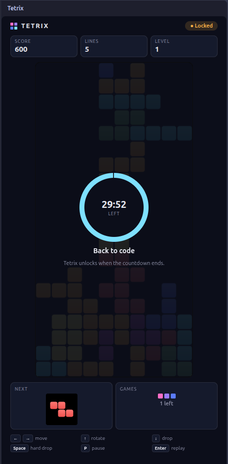 Tetrix locked view with countdown