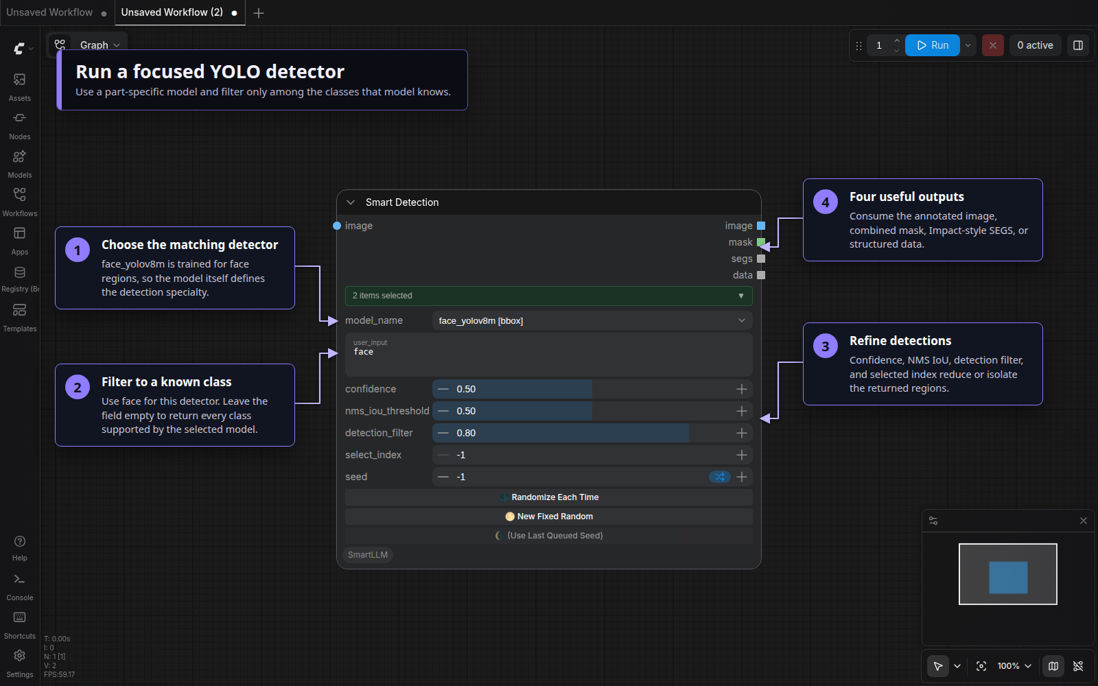 Annotated Smart Detection YOLO controls