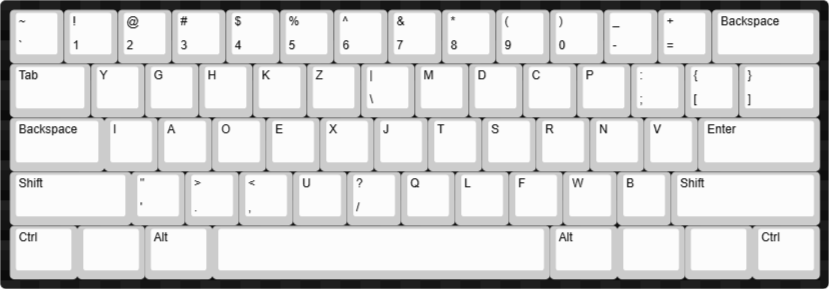 ggx2ac's first keyboard layout: the diamond mirroring keyboard