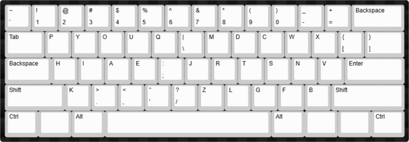 チャート　4/5P ggx2ac's first keyboard layout: the diamond mirroring keyboard