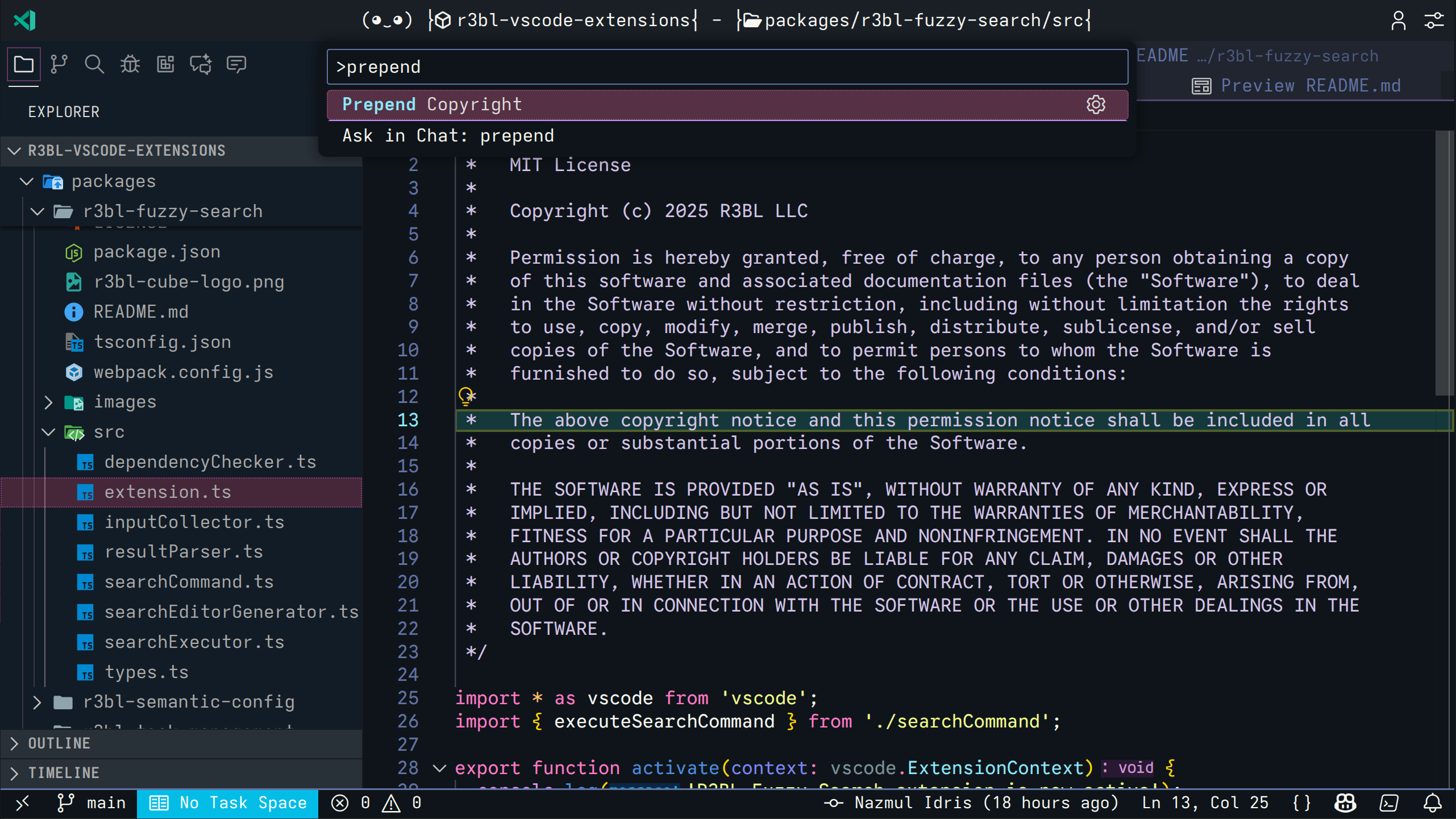 Prepend Copyright Command