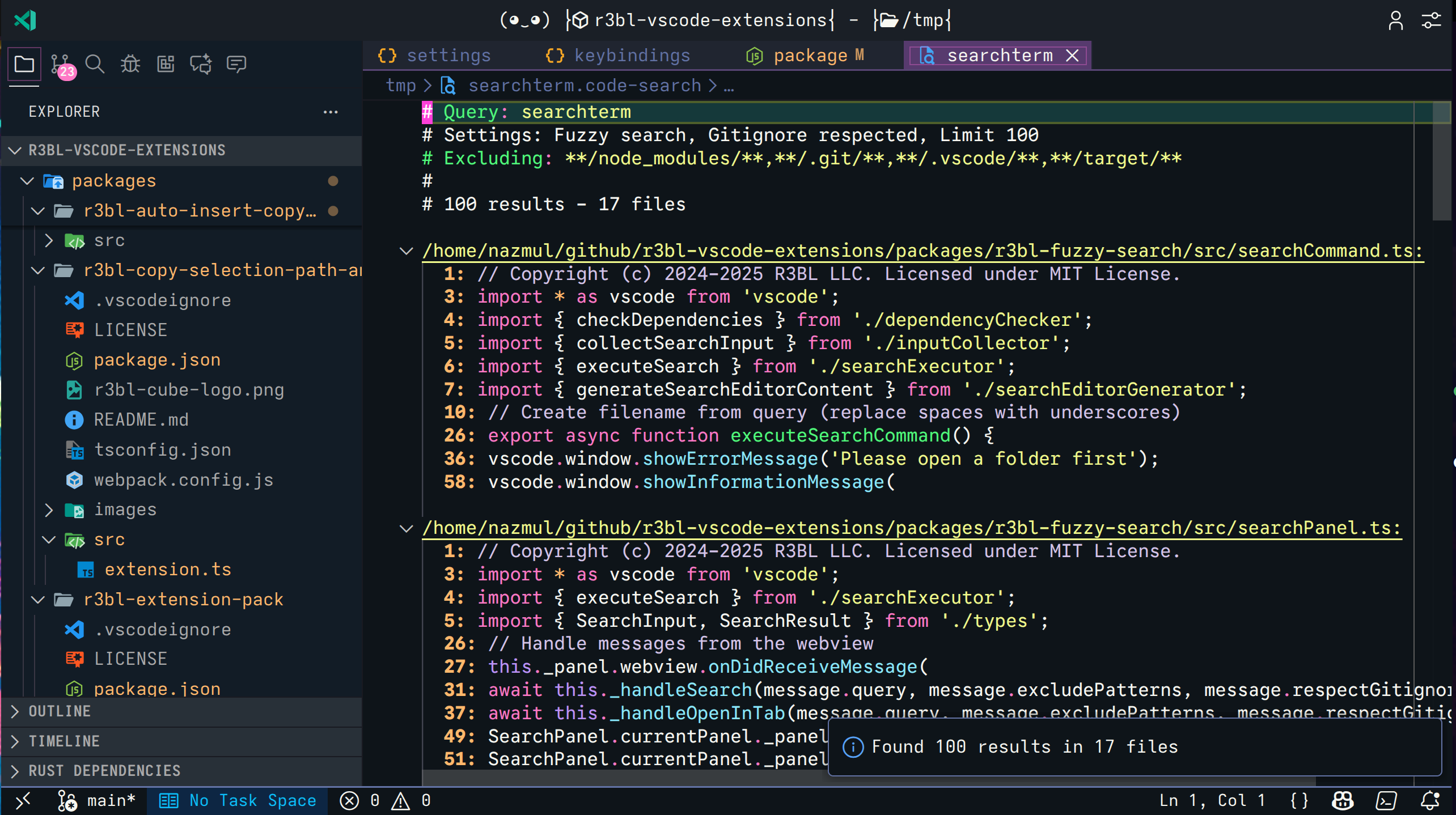 Results in Editor Tab