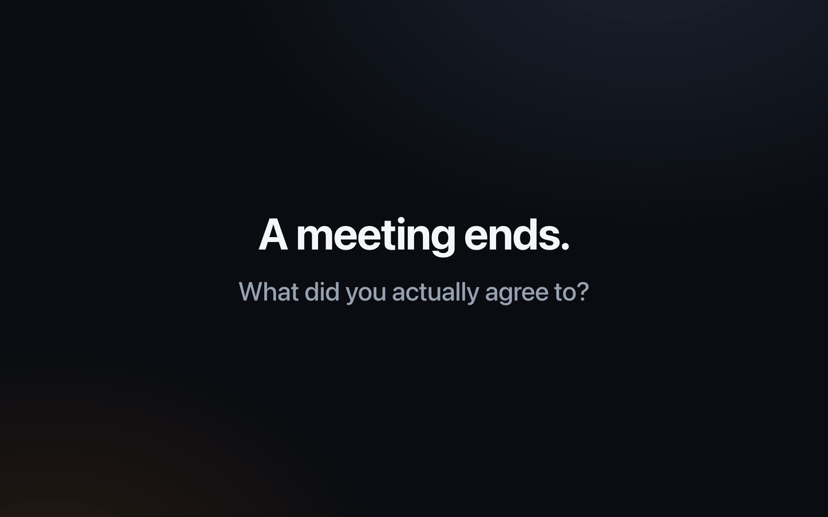 Transcripted in 18 seconds: a meeting ends with no bot in the call, the transcript is saved as a file you own, Claude answers from it, and dictation types where you were typing