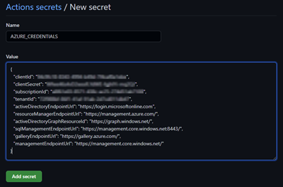 azure credentials github secret