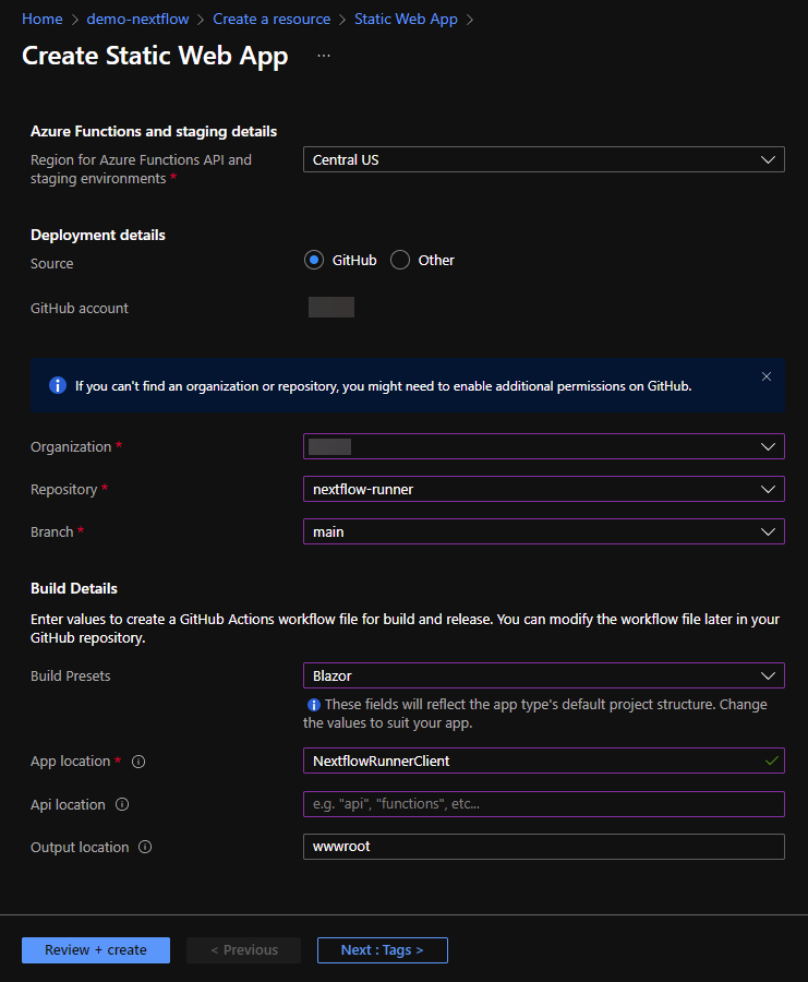 static web app github build details