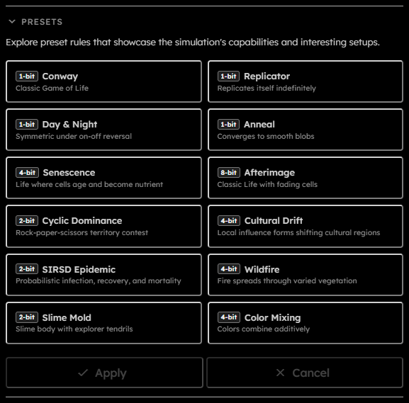 Presets section