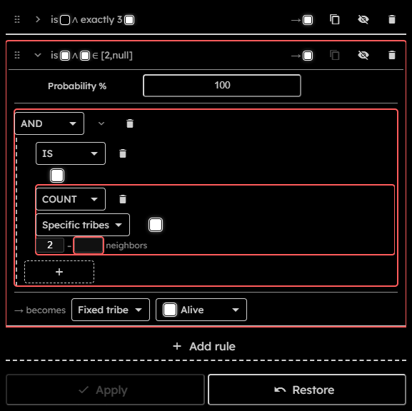 Ruleset error outlines