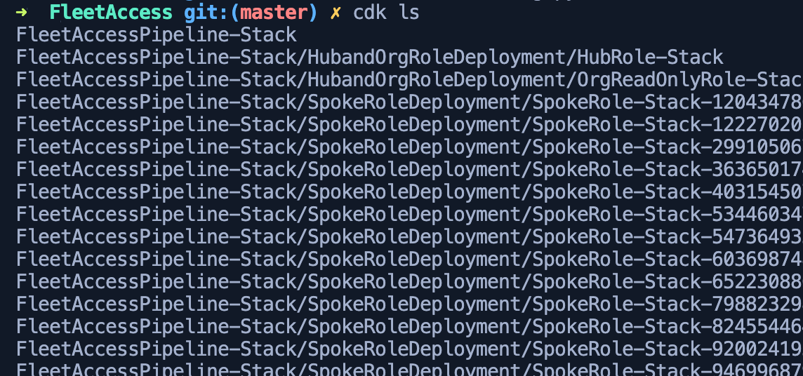 cdk ls - list stacks, which will be deployed in all accounts