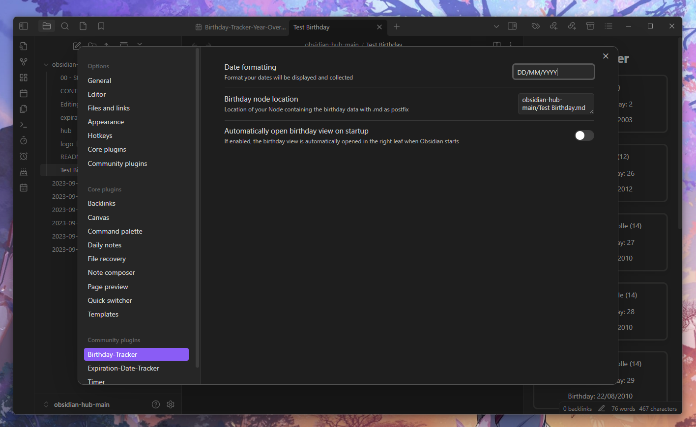 Demo settings