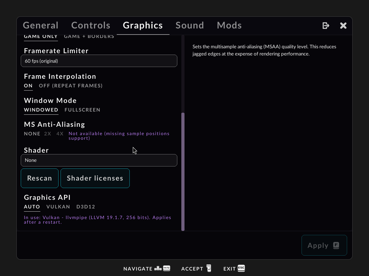 Graphics settings