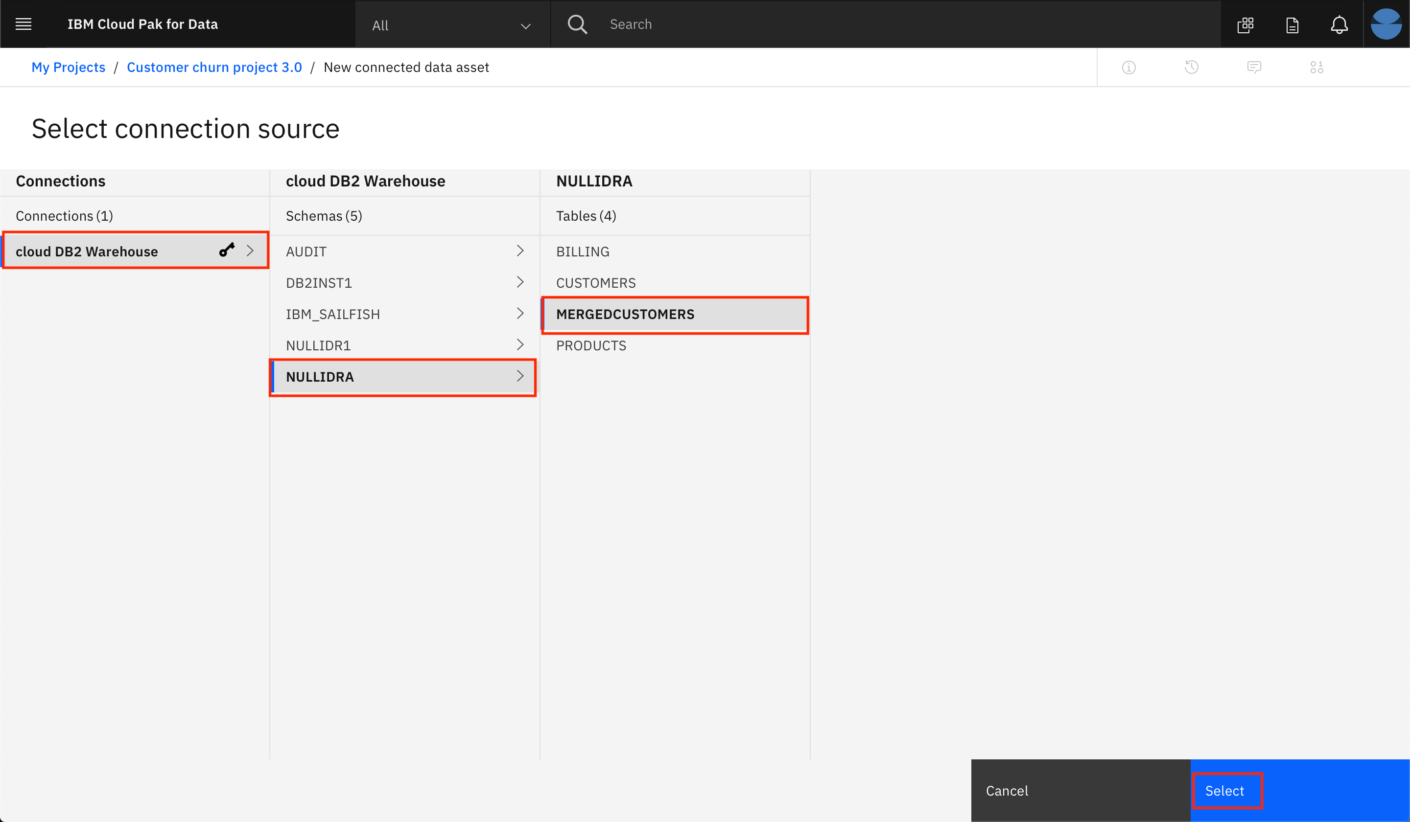 add connected data - select table