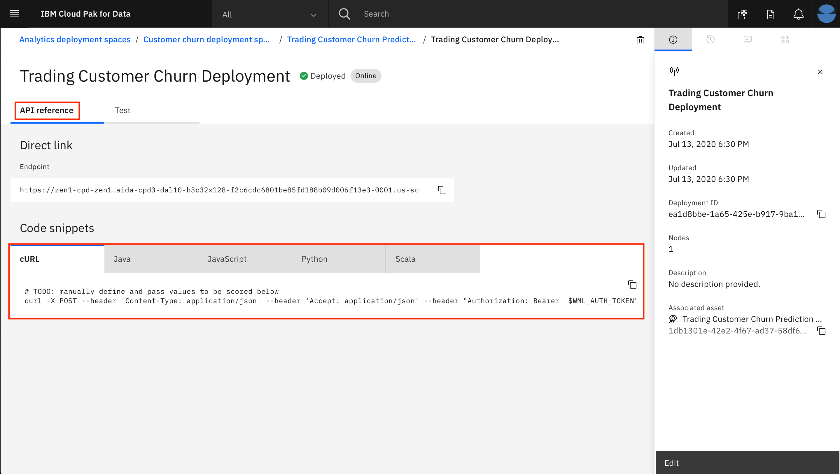 Deployment API reference