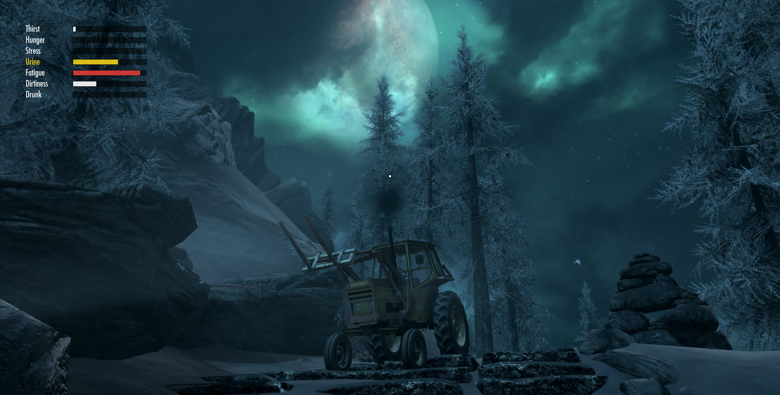 The Kekmet tractor under Skyrim's aurora