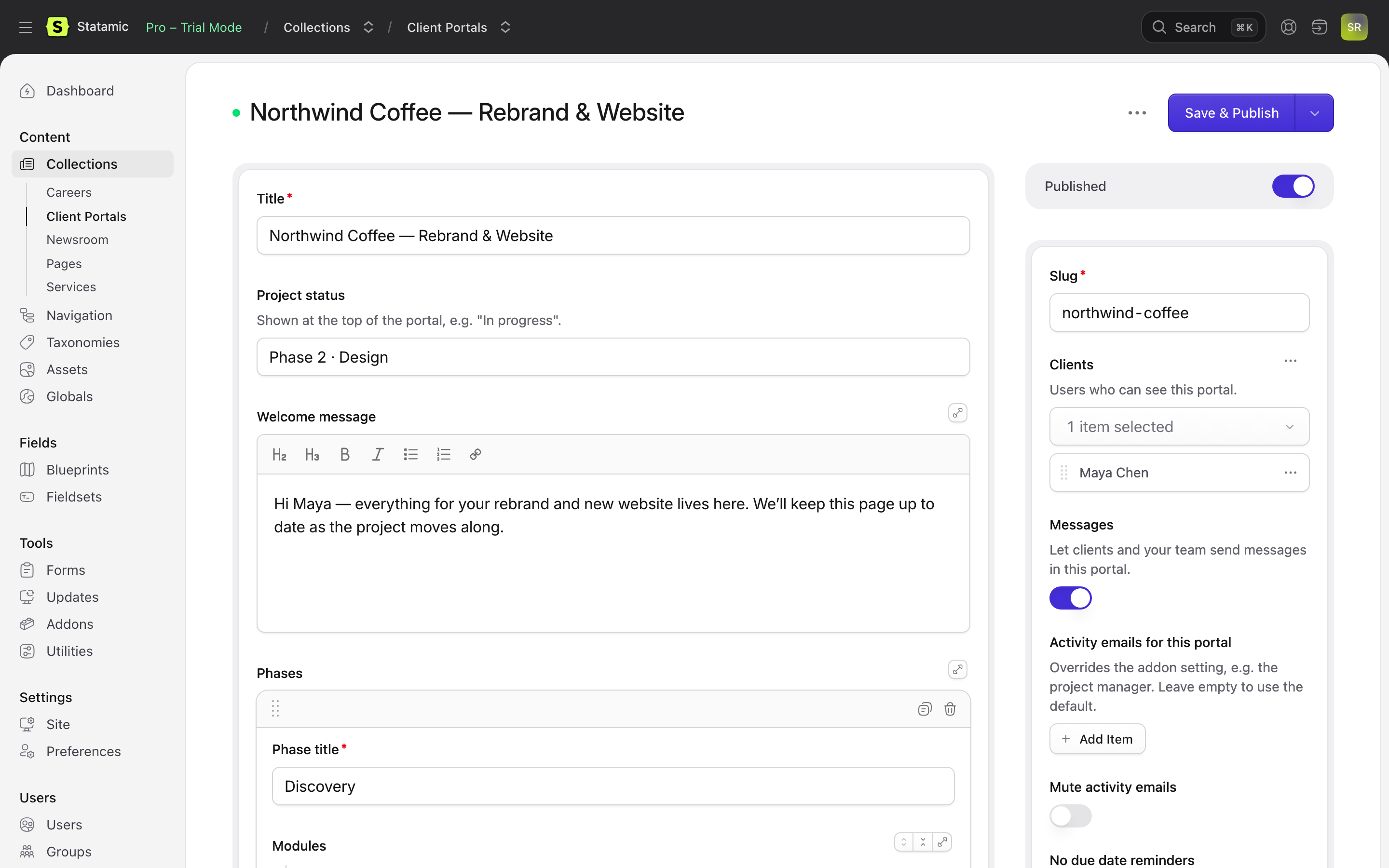 Portal editor in the Control Panel