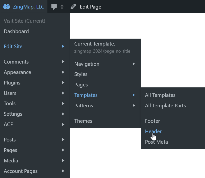 example of the dropdown