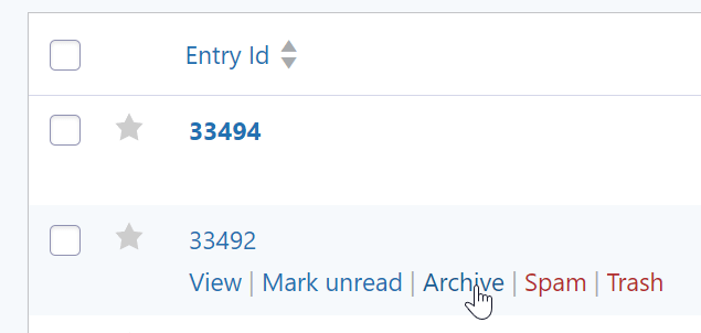 Screenshot showing the Archive link in the row actions below the first column.
