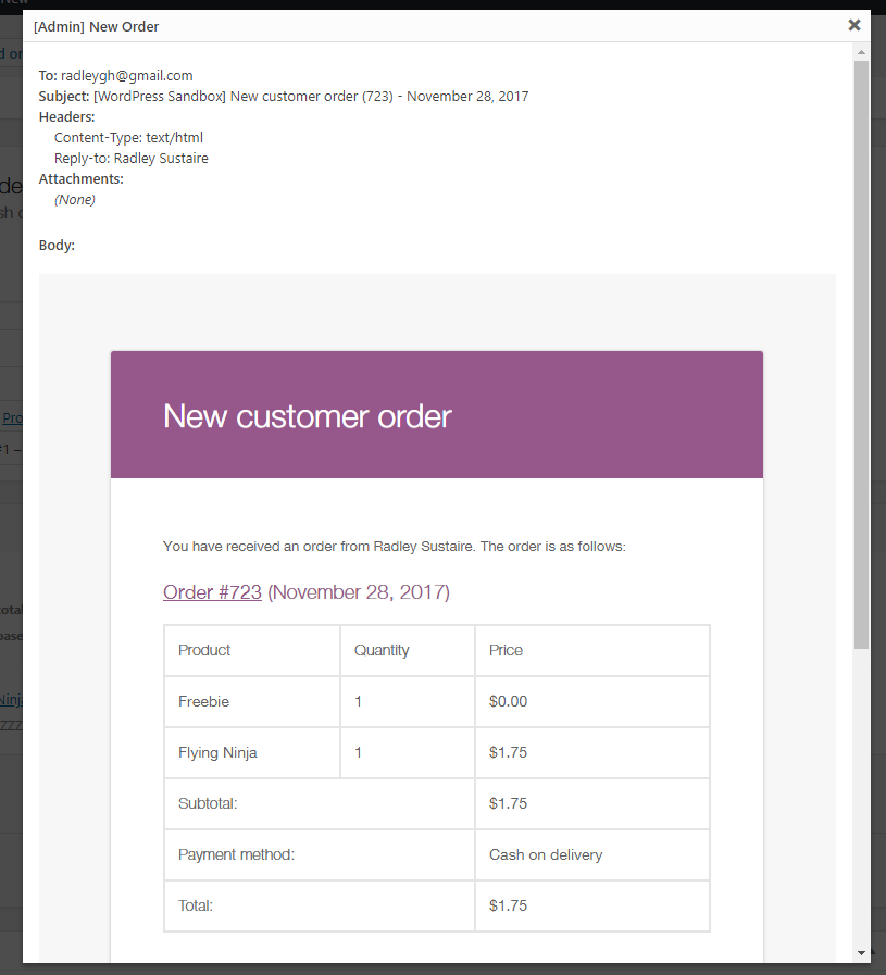 An example of the Email Preview shown in a popup.