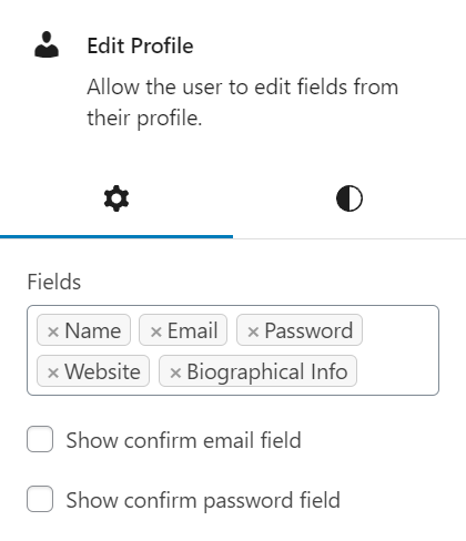 Screenshot of the "Edit Profile" block showing available options