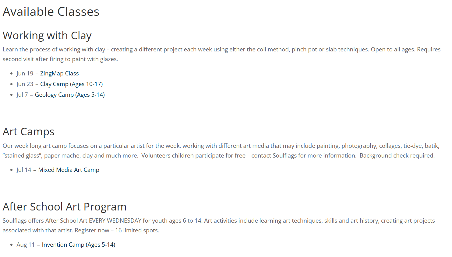 Events grouped by Class Type and sorted by Start Date using the shortcode