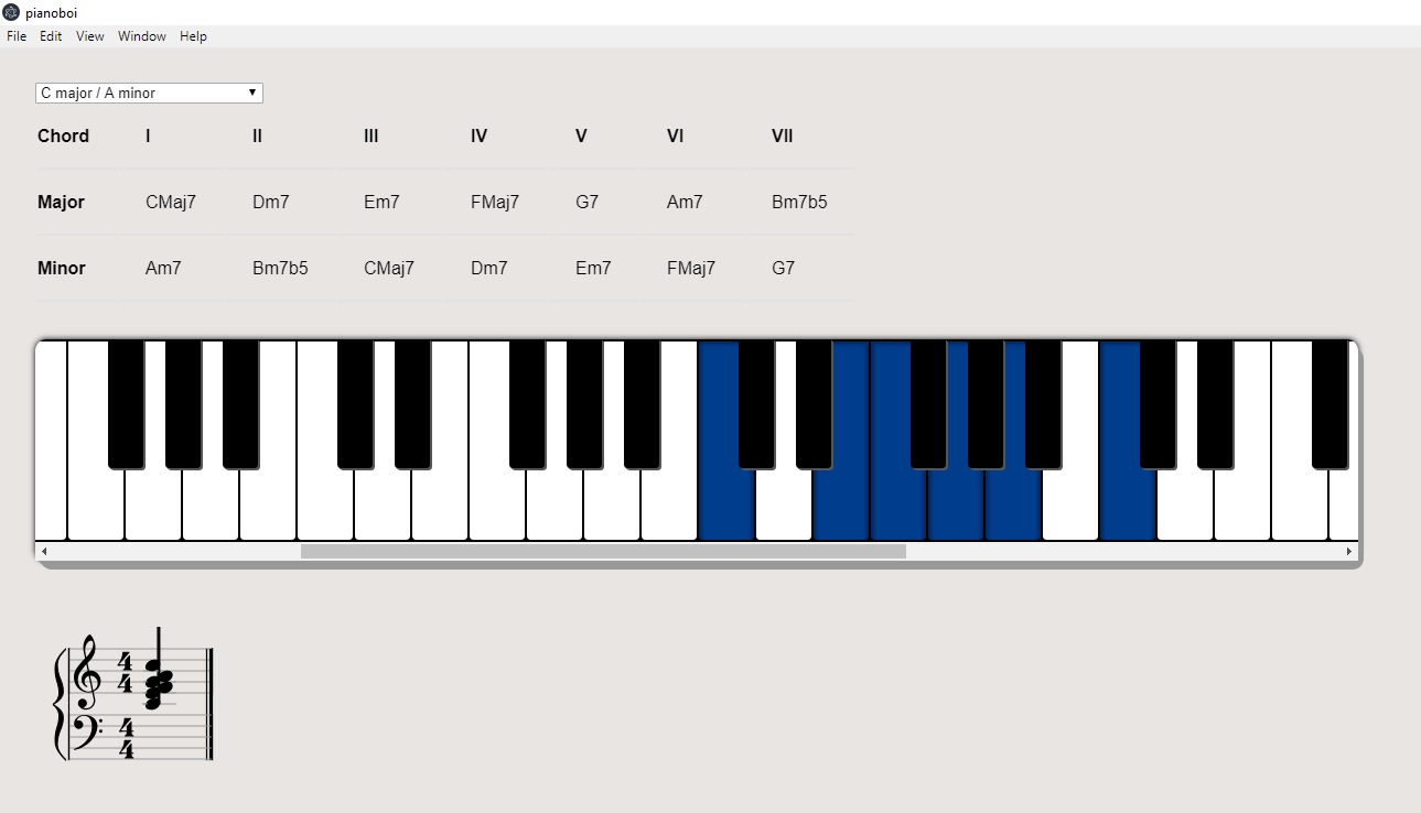 No chord recognition, keys stays highlighted all the time and staves ...