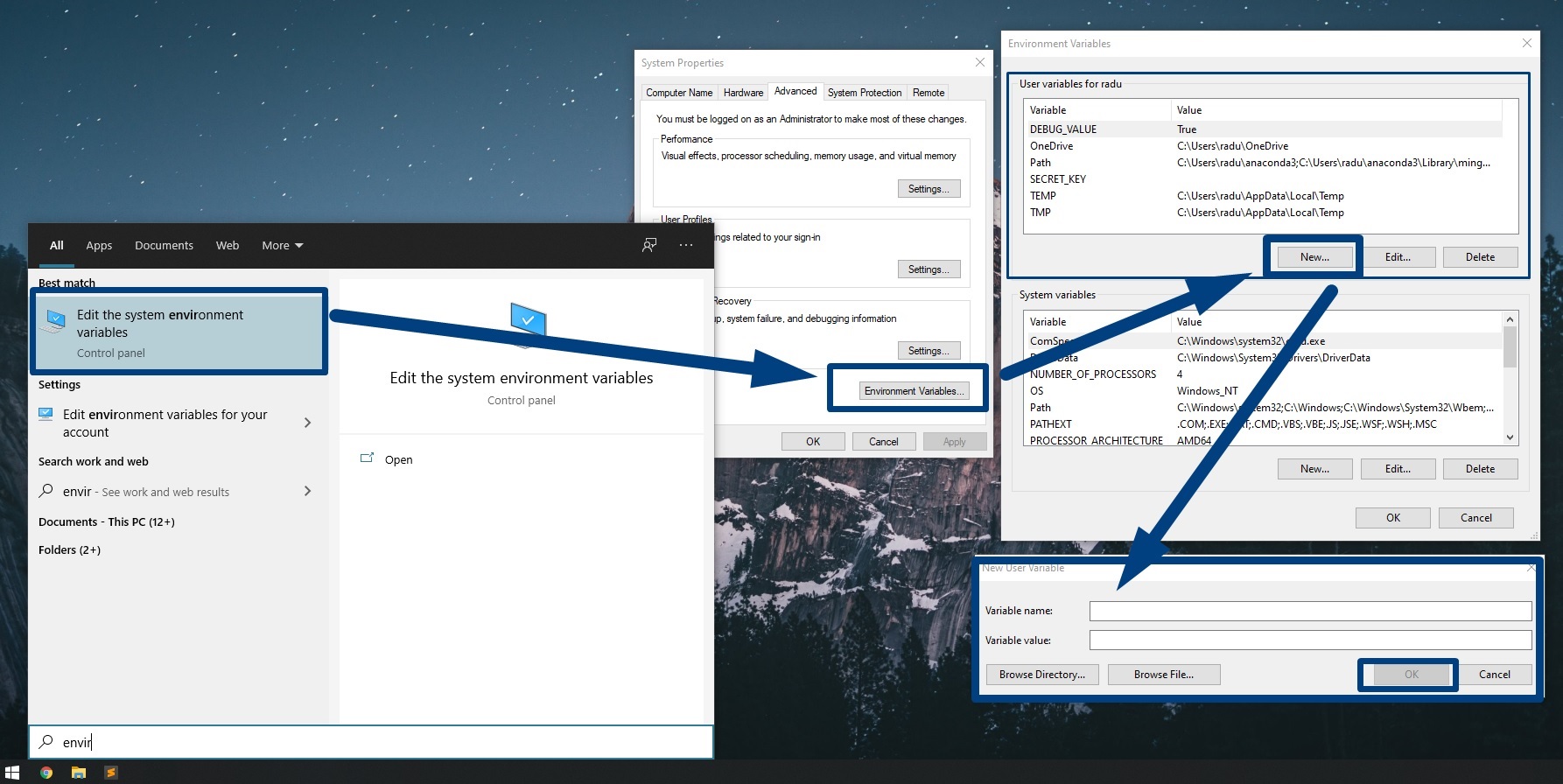 Edit Windows System Environment Variables