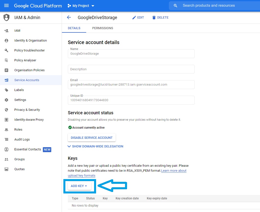 Django Google Drive Storage JSON Key