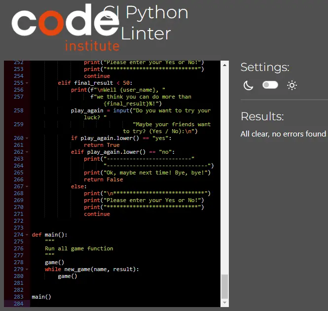 Code Institute CI Python Linter