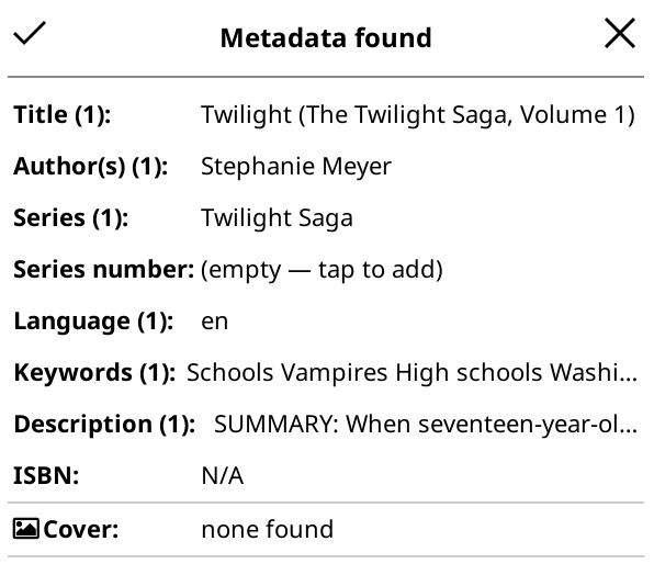 Metadata search window in KOReader