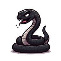 A gumpy black snake, minimalist illustration