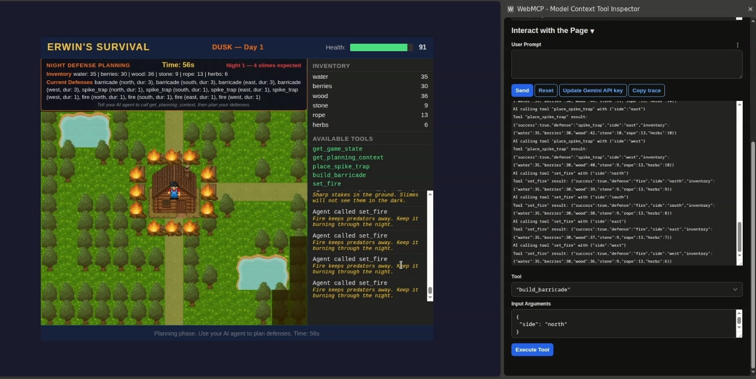 Dusk: AI places defenses via WebMCP