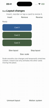 Native cards insert, reorder and expand