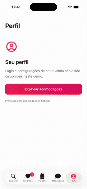 Airbnb NS on iOS: a stay opens from its card with UIKit zoom, hides the tab bar, and returns to the feed with a native dismissal gesture
