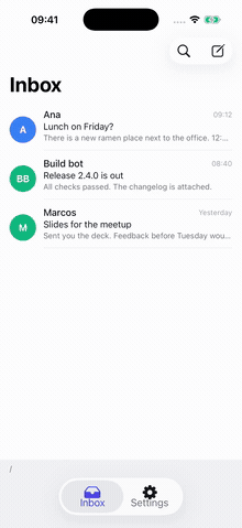 Long-press a message to preview it, then open its route