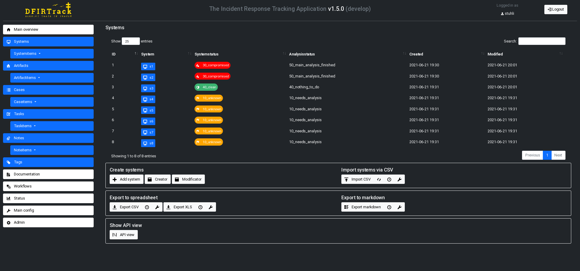 Systems list view