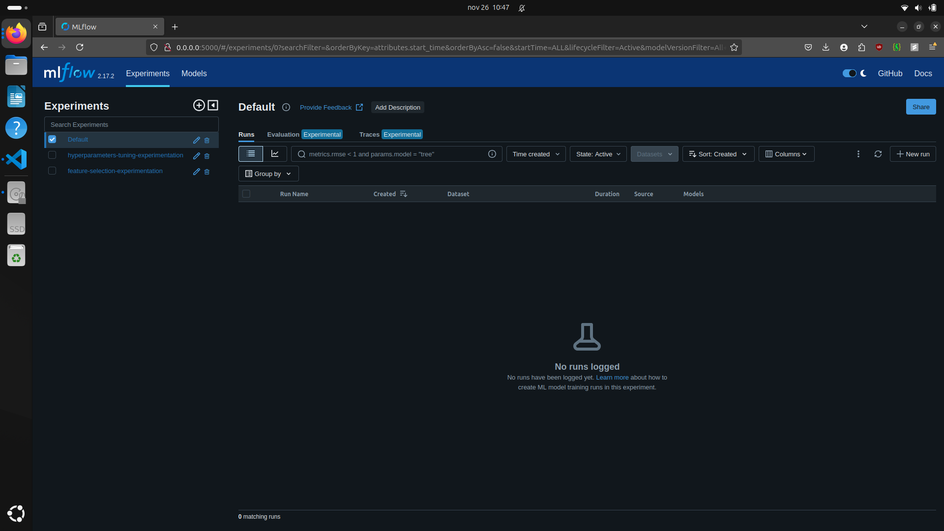 MLflow experiments