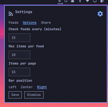 Options for polling, item limits, pagination, and bar position