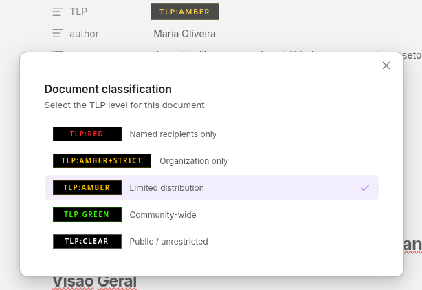 TLP selector in the properties panel