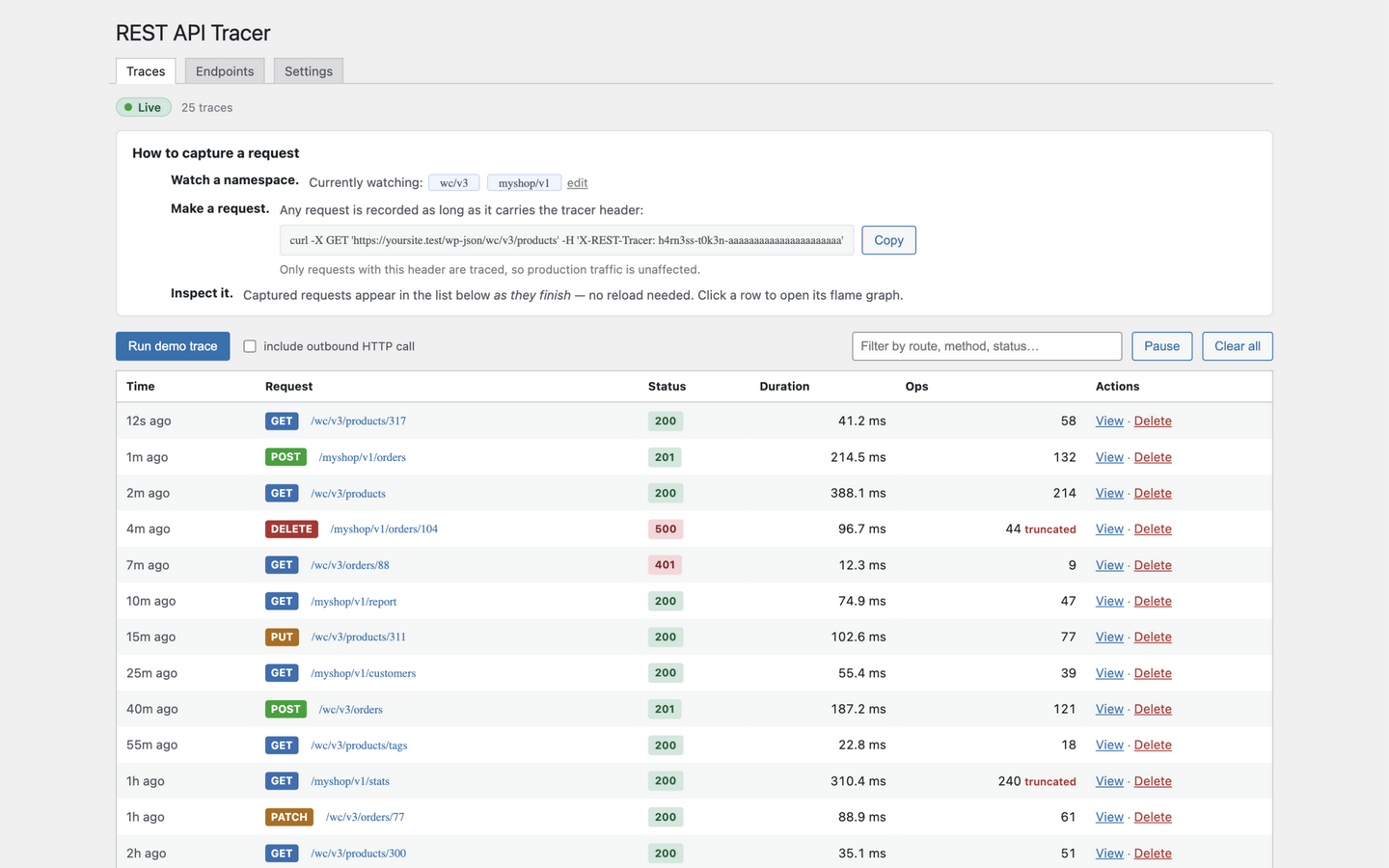 Trace list