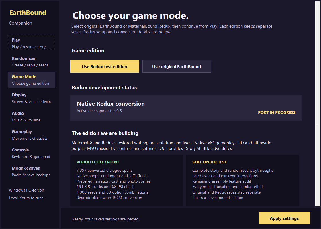 Game Mode in the dev.19 launcher
