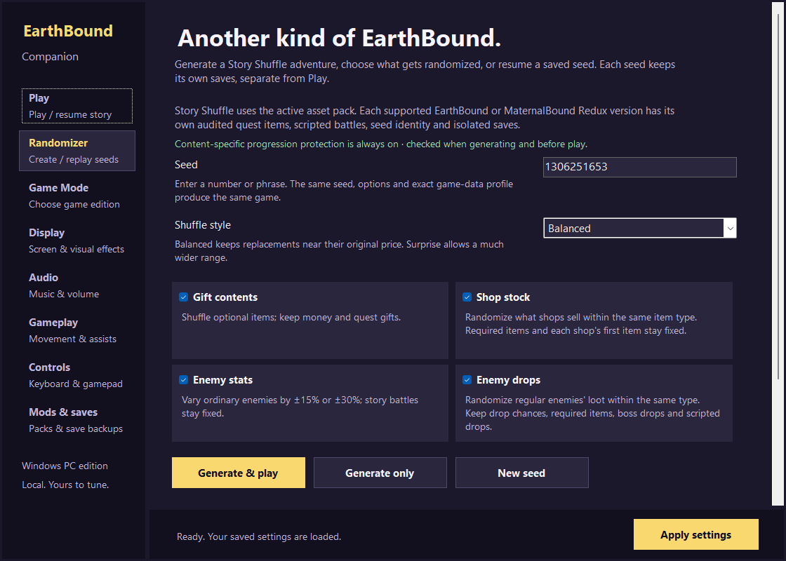 Story Shuffle v3 randomizer options