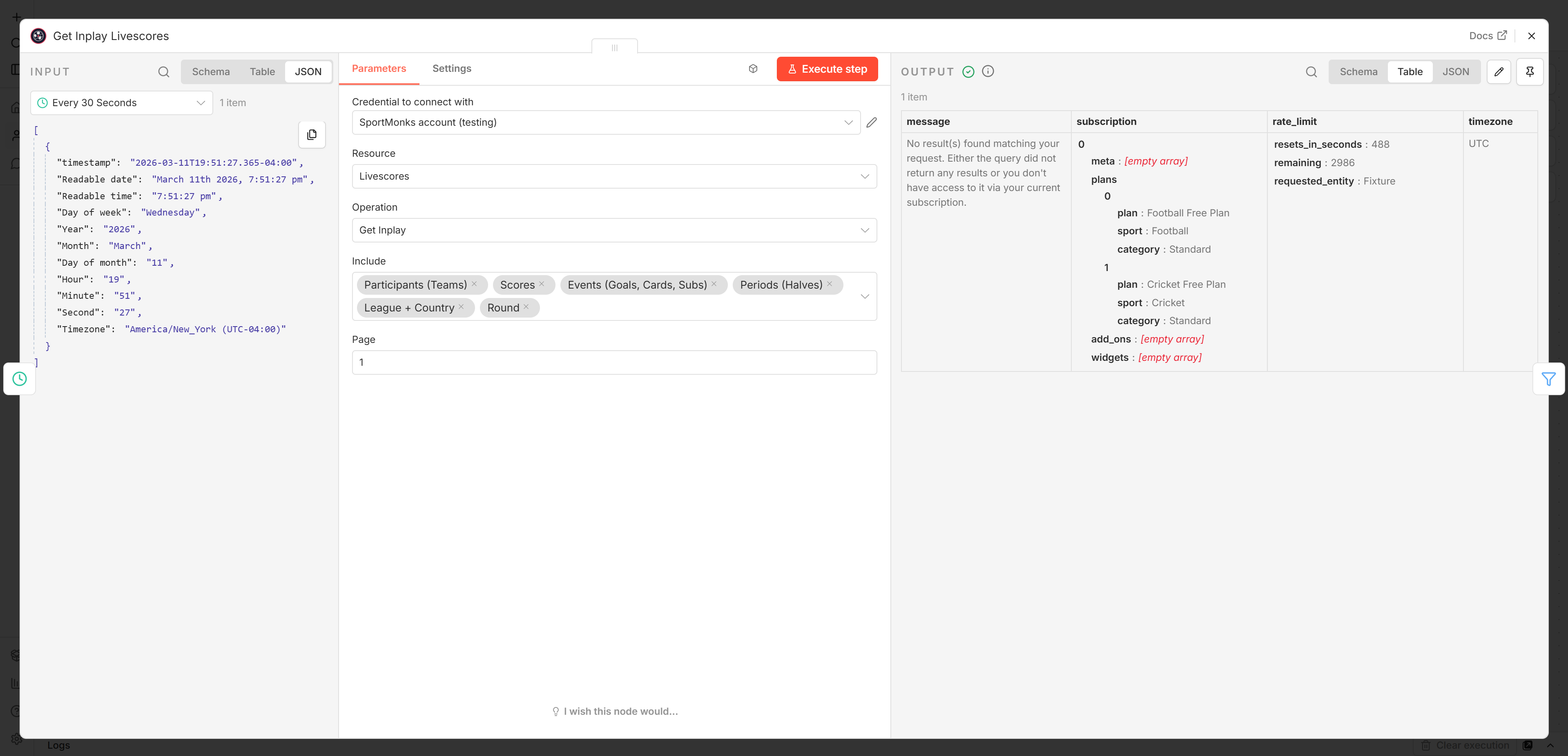 Livescores node execution