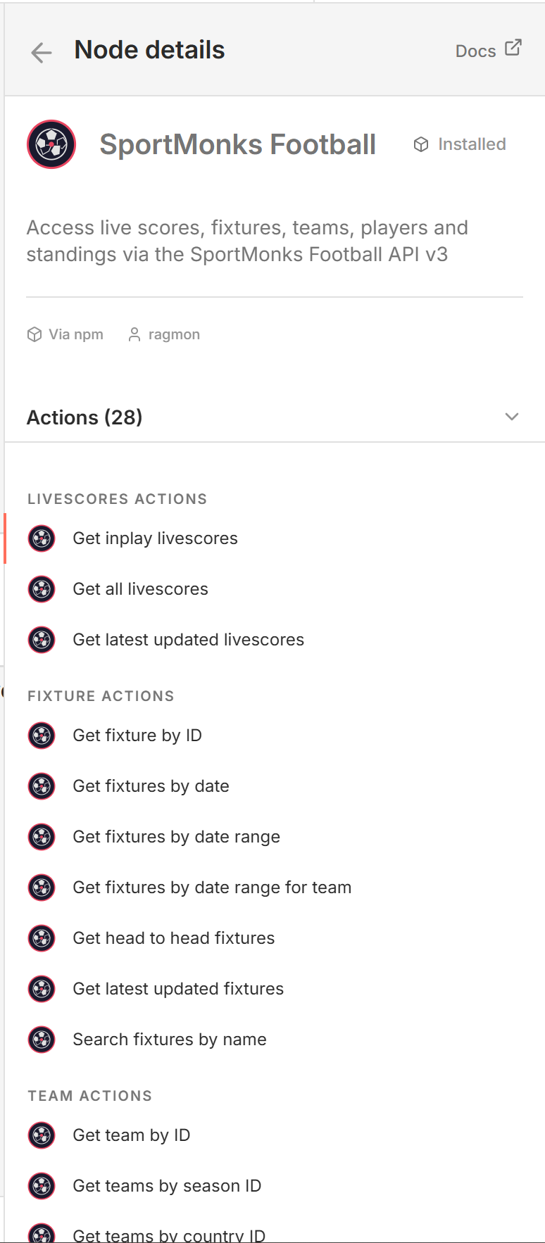 Node details and actions