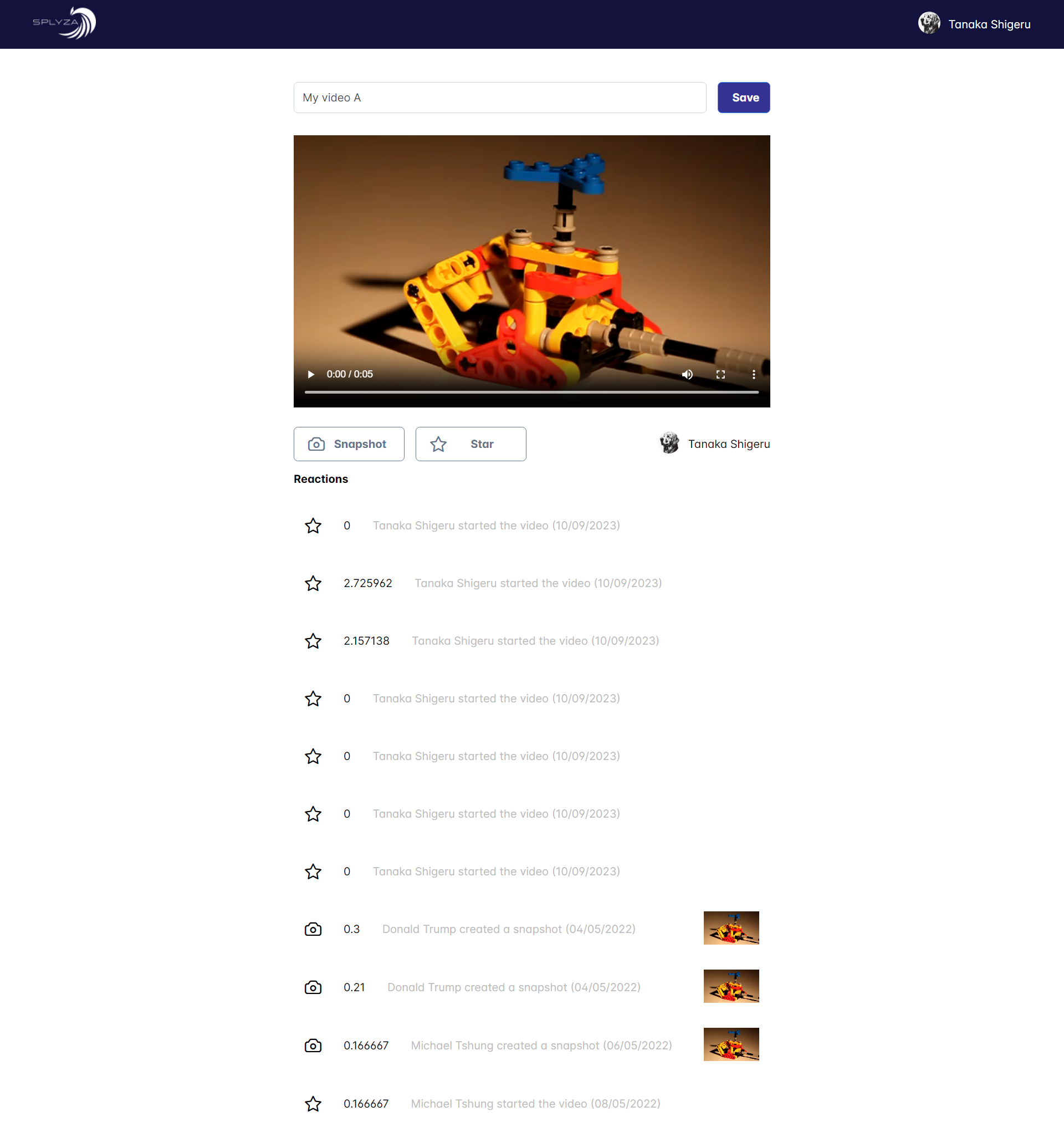 Splyza Video Detail page with Loggedin user owener