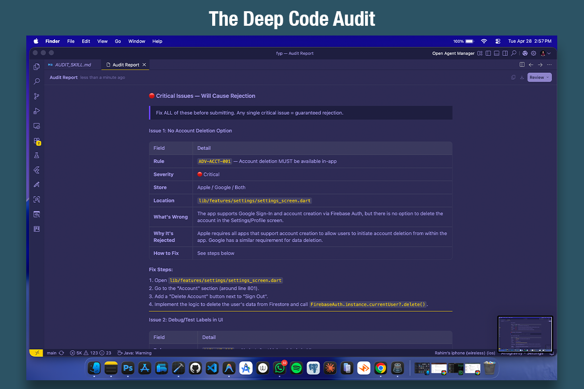 Deep Code Audit — Critical issues with file paths and fix steps