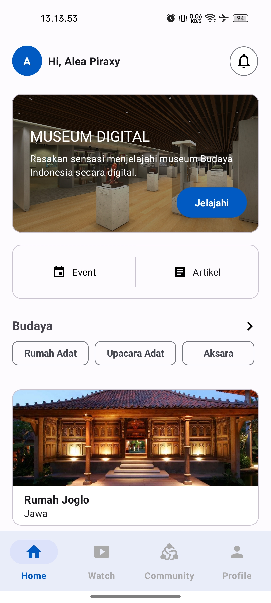 Lestari Home Screen
