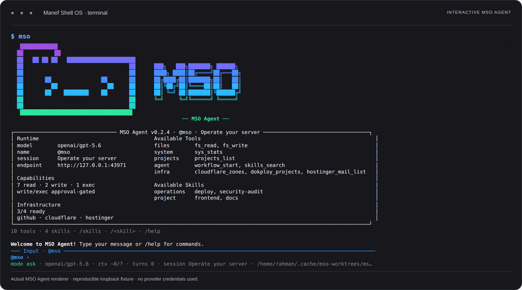Interactive mso Agent terminal