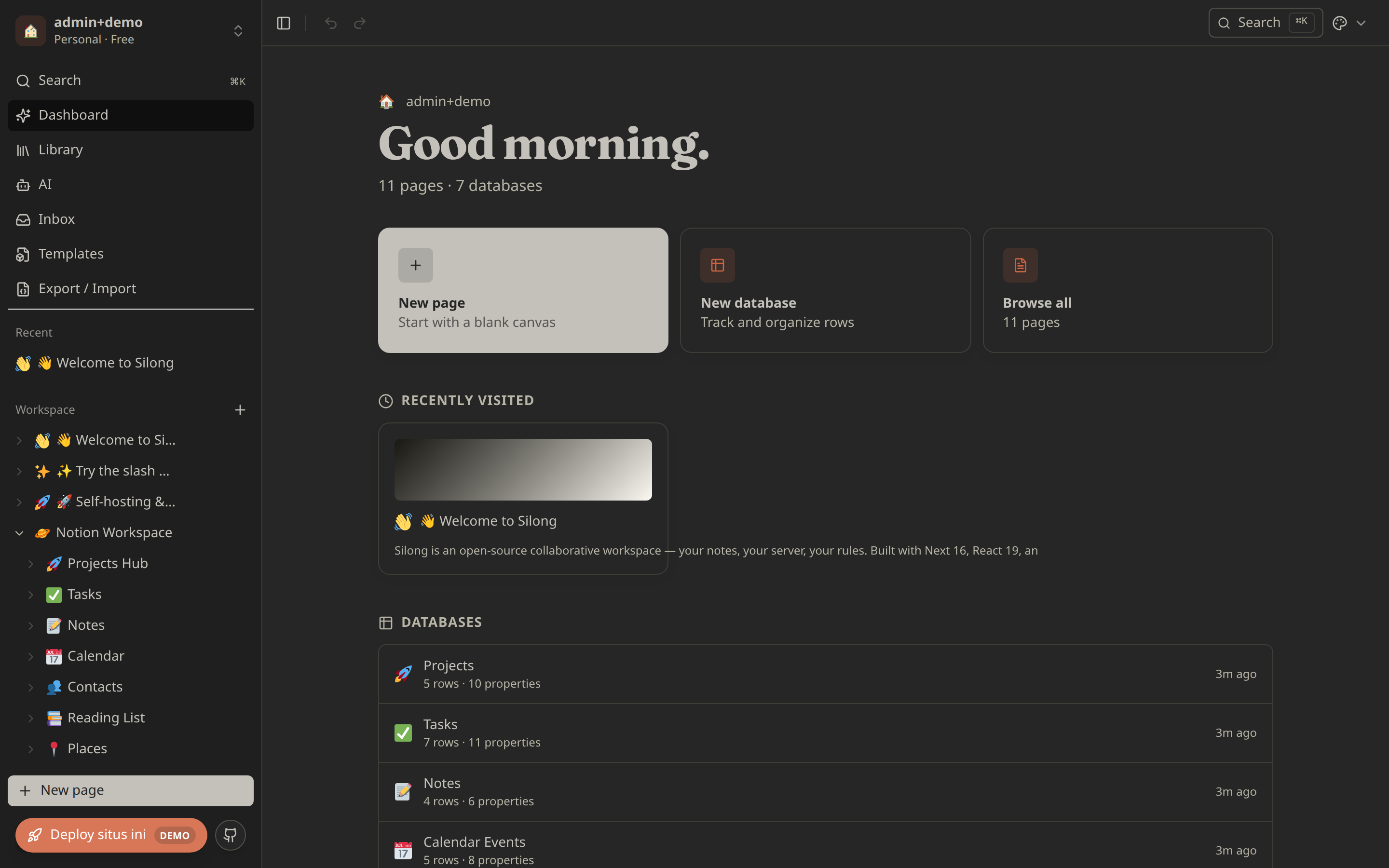 Dashboard in dark mode
