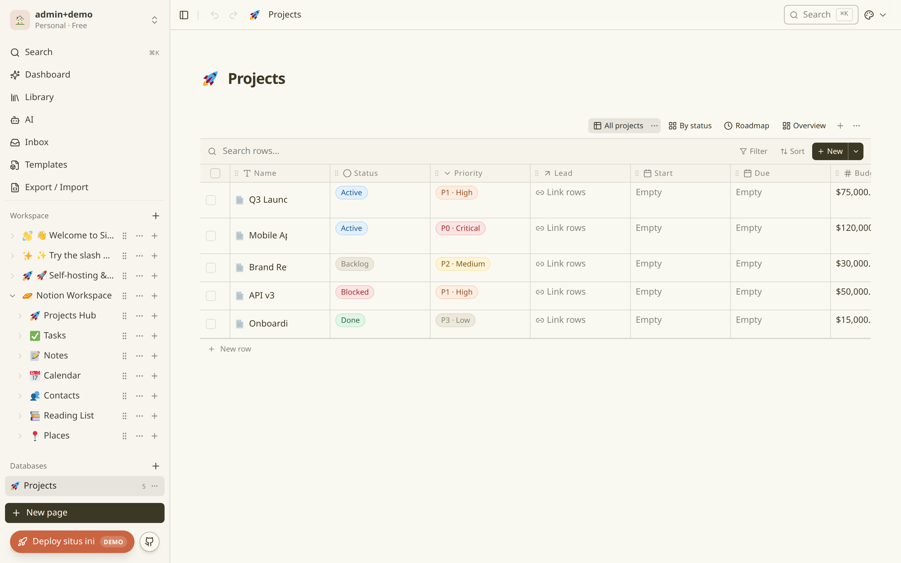 Database table view with typed properties